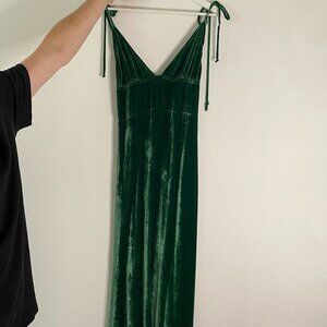 Reformation Green Velvet Slip Dress